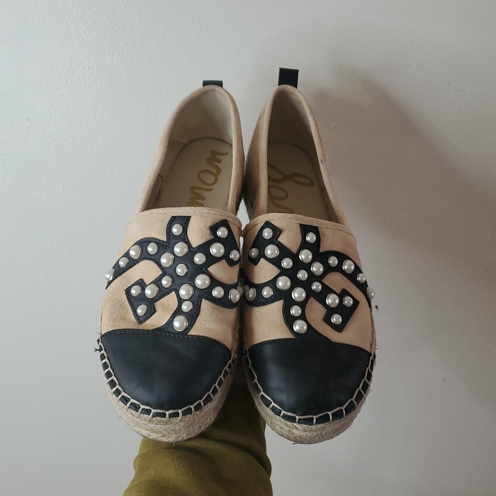 Sam Edelman Celton Moccasins Size 8.5 Pearl Design Cap Toe Espadrille - Picture 8 of 13